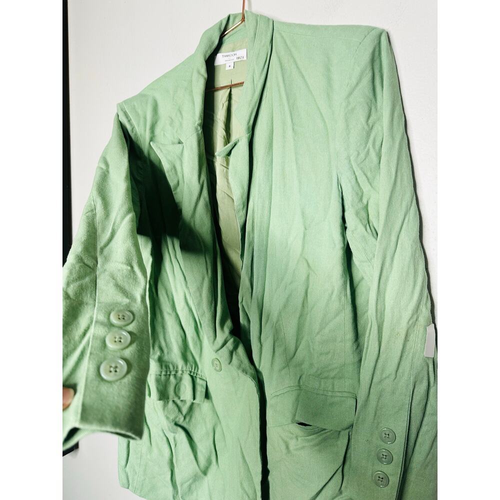 THAKOON COLLECTIVE Green Linen Blend Front Button Oversized Blazer Size 6 - Picture 10 of 14